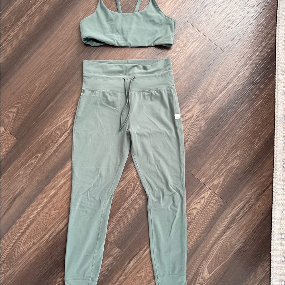 Vuori Sage Green Leggings & Bra Set